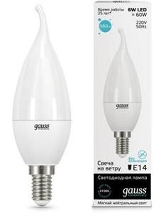 Фото Gauss 34126 Лампа LED Elementary Candle Tailed 6W E14 4100K 1/10/50
