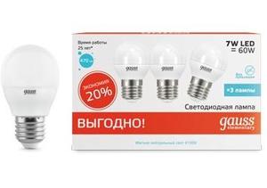Фото Gauss 53227T Лампа LED Elementary Globe 7W E27 4100K 1/40 (упак.=3шт.)