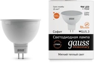 Фото Gauss 13519 Лампа LED Elementary MR16 GU5.3 9W 3000K 1/10/100
