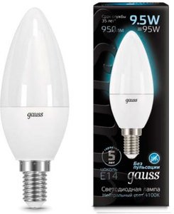 Фото Gauss 103101210 Лампа LED Candle E14 9.5W 4100К 1/10/50