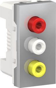 Фото Schneider Electric Unica New NU343130 Розетка комбинированная (3xRCA, 1 модуль, под рамку, скрытая установка, алюминий)