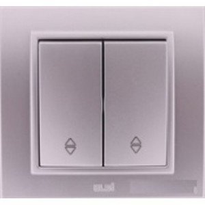 Фото ABB Zena 500-011000-211 Выключатель двухклавишный (10 А, в сборе, проходная, с/у, серый)