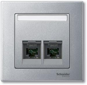 Фото Schneider Electric System M MTN466560 Крышка розетки информационной (2xRJ45, шторка, поле для надписи, алюминий)