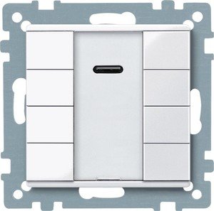 Фото Schneider Electric System M Plus MTN617525 Выключатель четырехкнопочный с ИК-приемником (KNX, под рамку, индикация, скрытая установка, белый)