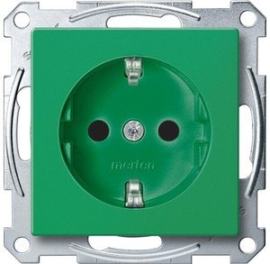 Фото Schneider Electric Merten System M MTN2300-0304 Розетка с заземляющим контактом (16 А, под рамку, шторки, скрытая установка, зеленая)
