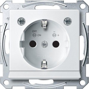 Фото Schneider Electric Merten System M MTN2304-0319 Розетка с заземляющим контактом (16 А, под рамку, подсветка, шторки, скрытая установка, полярно-белая)