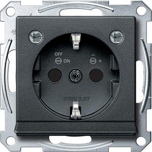Фото Schneider Electric Merten System M MTN2304-0414 Розетка с заземляющим контактом (16 А, под рамку, подсветка, шторки, скрытая установка, антрацит)
