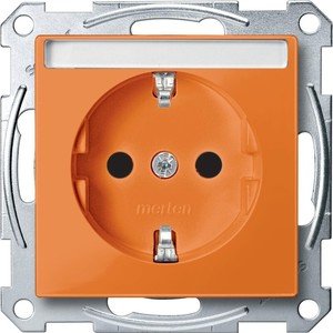 Фото Schneider Electric Merten System M MTN2302-0302 Розетка с заземляющим контактом и полем для надписи (16 А, под рамку, шторки, скрытая установка, оранжевая)