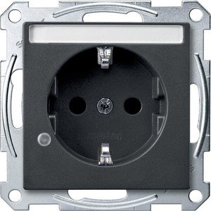 Фото Schneider Electric Merten System M MTN2303-0414 Розетка с заземляющим контактом и полем для надписи (16 А, под рамку, индикация, шторки, скрытая установка, антрацит)