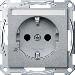 Фото Schneider Electric Merten System M MTN2303-0460 Розетка с заземляющим контактом и полем для надписи (16 А, под рамку, индикация, шторки, скрытая установка, алюминий)