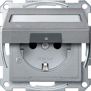 Фото Schneider Electric Merten System M MTN2313-0460 Розетка с заземляющим контактом и полем для надписи (16 А, под рамку, крышка, индикация, шторки, скрытая установка, алюминий)