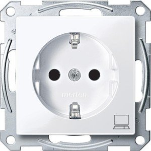 Фото Schneider Electric Merten System M MTN2350-0325 Розетка "Компьютер" с заземляющим контактом (16 А, под рамку, шторки, скрытая установка, белая)