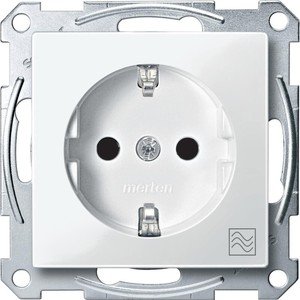 Фото Schneider Electric Merten System M MTN2356-0319 Розетка "Микроволновая печь" с заземляющим контактом (16 А, под рамку, шторки, скрытая установка, полярно-белая)