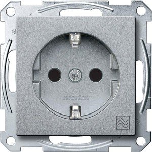Фото Schneider Electric Merten System M MTN2356-0460 Розетка "Микроволновая печь" с заземляющим контактом (16 А, под рамку, шторки, скрытая установка, алюминий)