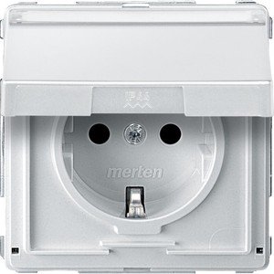 Фото Schneider Electric Merten Aquadesign MTN2312-7219 Розетка с заземляющим контактом и полем для надписи (16 А, под рамку, шторки, скрытая установка, полярно-белая)