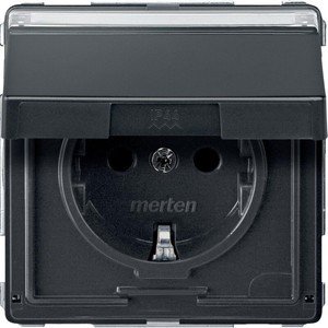 Фото Schneider Electric Merten Aquadesign MTN2312-7214 Розетка с заземляющим контактом и полем для надписи (16 А, под рамку, шторки, скрытая установка, антрацит)
