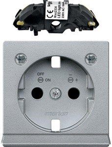 Фото Schneider Electric System M MTN2334-0460 Крышка розетки (2P+E, подсветка, шторки, алюминий)