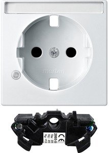 Фото Schneider Electric System M MTN2335-0319 Крышка розетки (2P+E, поле для надписи, защита, шторки, полярно-белая)
