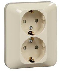 Фото Schneider Electric Merten M-Trend MTN2320-1244 Розетка двойная с заземляющим контактом (16 А, в сборе, шторки, скрытая установка, бежевая)