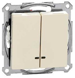 Фото Schneider Electric Merten M-Trend MTN3135-1344 Выключатель двухклавишный (под рамку, подсветка, скрытая установка, бежевый)