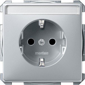Фото Schneider Electric Merten Artec/Antique MTN2302-4060 Розетка с заземляющим контактом (16 А, под рамку, шторки, поле для надписи, скрытая установка, алюминий)