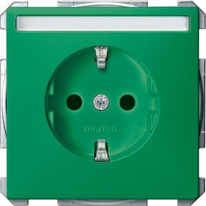 Фото Schneider Electric Merten Artec/Antique MTN2302-4004 Розетка с заземляющим контактом (16 А, под рамку, шторки, поле для надписи, скрытая установка, зеленая)