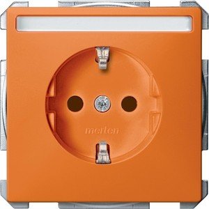 Фото Schneider Electric Merten Artec/Antique MTN2302-4002 Розетка с заземляющим контактом (16 А, под рамку, шторки, поле для надписи, скрытая установка, оранжевая)