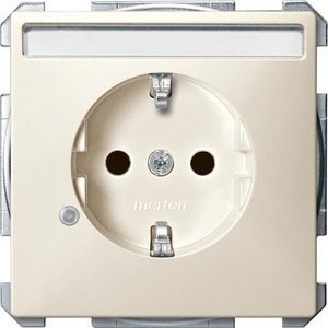 Фото Schneider Electric Merten Artec/Antique MTN2303-4044 Розетка с заземляющим контактом (16 А, под рамку, шторки, индикация, поле для надписи, скрытая установка, бежевая)