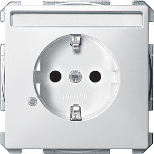 Фото Schneider Electric Merten Artec/Antique MTN2303-4019 Розетка с заземляющим контактом (16 А, под рамку, шторки, индикация, поле для надписи, скрытая установка, полярно-белая)
