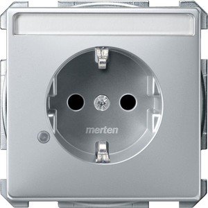 Фото Schneider Electric Merten Artec/Antique MTN2303-4060 Розетка с заземляющим контактом (16 А, под рамку, шторки, индикация, поле для надписи, скрытая установка, алюминий)