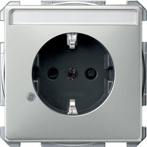 Фото Schneider Electric Merten Artec/Antique MTN2303-4146 Розетка с заземляющим контактом (16 А, под рамку, шторки, индикация, поле для надписи, скрытая установка, сталь)