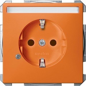 Фото Schneider Electric Merten Artec/Antique MTN2303-4002 Розетка с заземляющим контактом (16 А, под рамку, шторки, индикация, поле для надписи, скрытая установка, оранжевая)