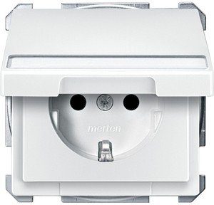 Фото Schneider Electric Merten Artec/Antique MTN2312-4019 Розетка с заземляющим контактом (16 А, под рамку, шторки, поле для надписи, крышка, скрытая установка, полярно-белая)