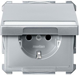 Фото Schneider Electric Merten Artec/Antique MTN2312-4060 Розетка с заземляющим контактом (16 А, под рамку, шторки, поле для надписи, крышка, скрытая установка, алюминий)