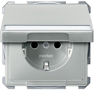 Фото Schneider Electric Merten Artec/Antique MTN2312-4146 Розетка с заземляющим контактом (16 А, под рамку, шторки, поле для надписи, крышка, скрытая установка, сталь)