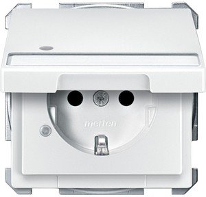 Фото Schneider Electric Merten Artec/Antique MTN2313-4019 Розетка с заземляющим контактом (16 А, под рамку, шторки, поле для надписи, крышка, индикация, скрытая установка, полярно-белая)