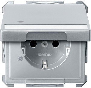 Фото Schneider Electric Merten Artec/Antique MTN2313-4060 Розетка с заземляющим контактом (16 А, под рамку, шторки, поле для надписи, крышка, индикация, скрытая установка, алюминий)