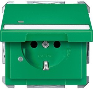 Фото Schneider Electric Merten Artec/Antique MTN2313-4004 Розетка с заземляющим контактом (16 А, под рамку, шторки, поле для надписи, крышка, индикация, скрытая установка, зеленая)
