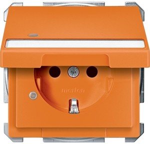 Фото Schneider Electric Merten Artec/Antique MTN2313-4002 Розетка с заземляющим контактом (16 А, под рамку, шторки, поле для надписи, крышка, индикация, скрытая установка, оранжевая)