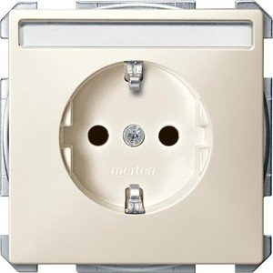 Фото Schneider Electric Merten Artec/Antique MTN2402-4044 Розетка с заземляющим контактом (16 А, под рамку, шторки, поле для надписи, скрытая установка, бежевая)