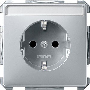Фото Schneider Electric Merten Artec/Antique MTN2402-4060 Розетка с заземляющим контактом (16 А, под рамку, шторки, поле для надписи, скрытая установка, алюминий)