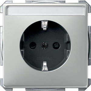 Фото Schneider Electric Merten Artec/Antique MTN2402-4146 Розетка с заземляющим контактом (16 А, под рамку, шторки, поле для надписи, скрытая установка, сталь)