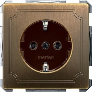Фото Schneider Electric Merten Artec/Antique MTN2405-4143 Розетка с заземляющим контактом (16 А, под рамку, шторки, защита, поле для надписи, скрытая установка, античная латунь)
