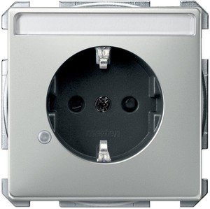 Фото Schneider Electric Merten Artec/Antique MTN2405-4146 Розетка с заземляющим контактом (16 А, под рамку, шторки, защита, поле для надписи, скрытая установка, сталь)