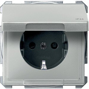 Фото Schneider Electric Merten Artec/Antique MTN2314-4146 Розетка с заземляющим контактом (IP44, 16 А, под рамку, шторки, крышка, скрытая установка, сталь)
