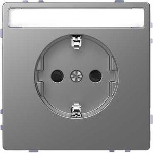 Фото Schneider Electric Merten D-Life MTN2302-6036 Розетка с заземляющим контактом (16 А, под рамку, поле для надписи, шторки, скрытая установка, нержавеющая сталь)