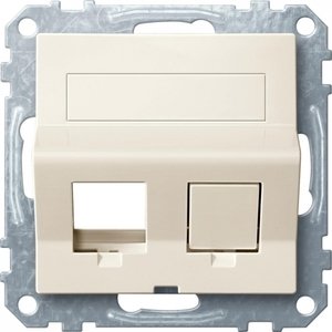 Фото Schneider Electric System M MTN4568-0344 Крышка розетки информационной (2xRJ45, шторки, поле для надписи, бежевая)