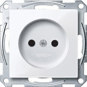 Фото Schneider Electric Merten System M MTN2000-0325 Розетка без заземляющего контакта (16 А, под рамку, шторки, скрытая установка, белая)