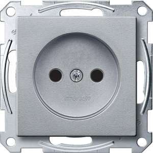 Фото Schneider Electric Merten System M MTN2000-0460 Розетка без заземляющего контакта (16 А, под рамку, шторки, скрытая установка, алюминий)