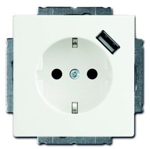 Фото ABB Basic 55 2CKA002011A6193 Розетка c USB (16 А, под рамку, шторки, с/у, з/к, альпийский-белый)